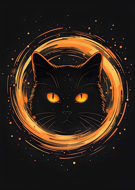 Black Cat with Orange Circle