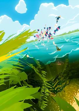 Stylized Underwater Scene with Swimmers