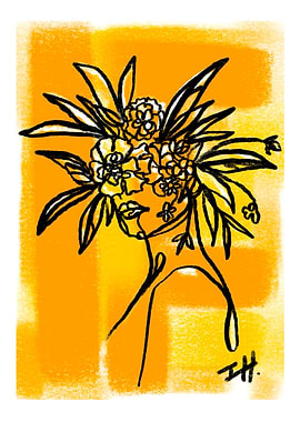 Floral Woman Line Art on Yellow