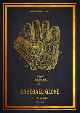 Baseball Glove Patent 1924 - Gold