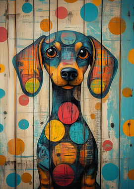 Colorful Dachshund Portrait on Wood | Sausage Dog Wall Art