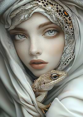 Woman With Lizard Portrait