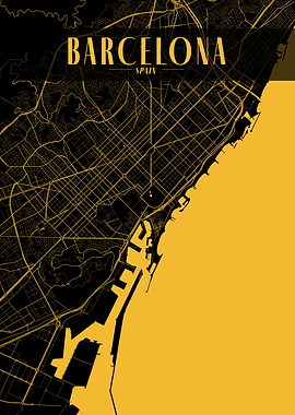 Barcelona Golden Map Art