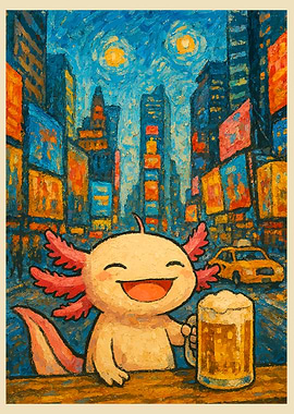 Axolotl in New York with Beer