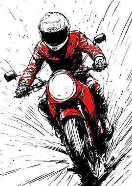 Motorcycle Rider in Red and Black