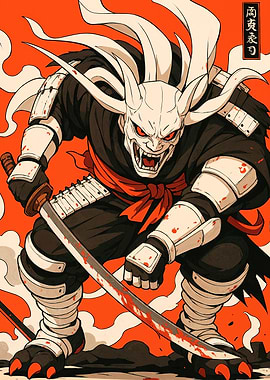 Demon Samurai Warrior with Bloody Katana