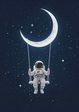 Astronaut on Moon Swing in Space