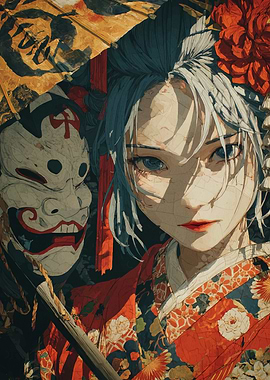 Anime Girl with Mask and Umbrella