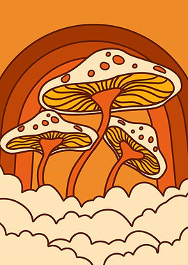 Retro Mushroom Rainbow Illustration