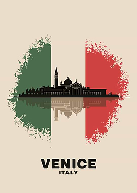 Venice Italy Skyline Flag Art