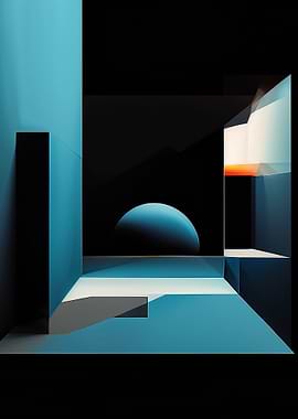 Abstract Geometric Space with Blue Sphere