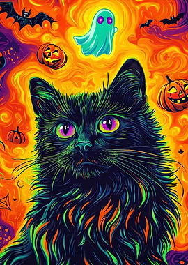 Halloween Cat Ghost Pumpkins