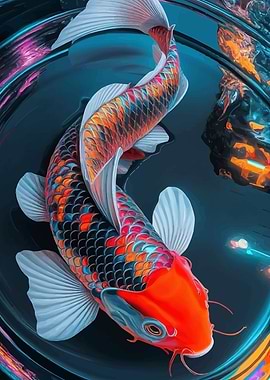 Koi Fish in Dark Water