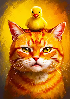 Cat with Duckling on Head