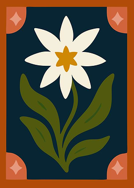 Floral Illustration with Geometric Border