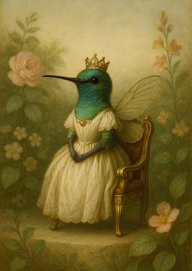 Hummingbird Queen Portrait - Victorian Hummingbird Queen | Majestic Fairy Bird