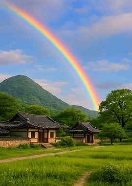 Korean Landscape with Rainbow