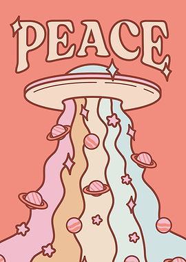 Peace UFO Retro Art