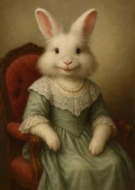 Rabbit Portrait in Formal Attire - Noble Rabbit Lady | Renaissance Pet Portrait