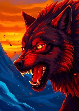 Angry Red Wolf Digital Art