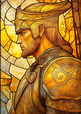 Golden Warrior Stained Glass Portrait