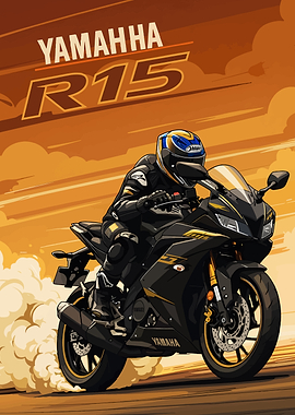 Yamaha R15 Motorcycle Cartoon Illustration