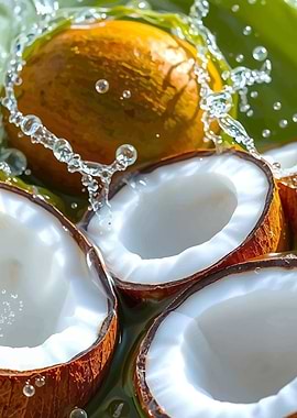 Fresh Coconuts with Water Splash
