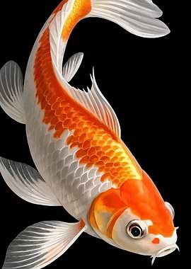 Koi Fish Illustration on Black Background