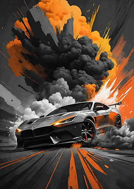 Dynamic Car Explosion Art