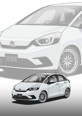 White Honda Fit Illustration