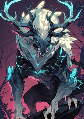 Fantasy Creature with Antlers and Crystals
