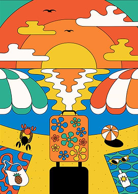 Retro Beach Vacation Illustration