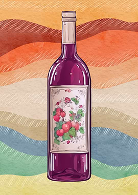 Wine bottle with floral label art