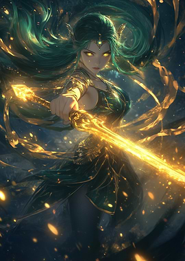 Warrior Woman with Glowing Sword