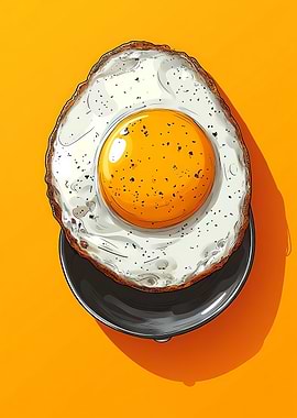 Fried Egg on Plate Illustration
