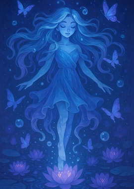 Blue Water Nymph with Butterflies