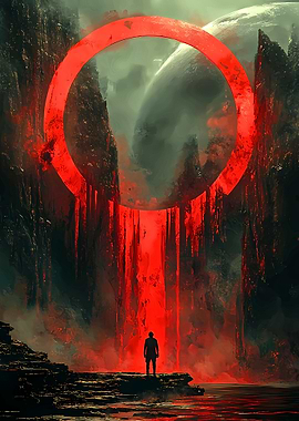 Red Circle Portal Fantasy Landscape