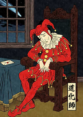 Sad Jester in Ukiyo-e Style