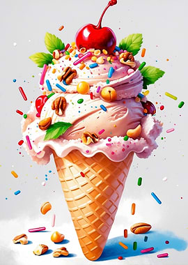 Ice Cream Cone with Cherry Topping