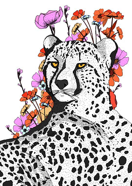 Cheetah with Flowers Illustration