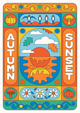 Autumn Sunset Retro Art Print