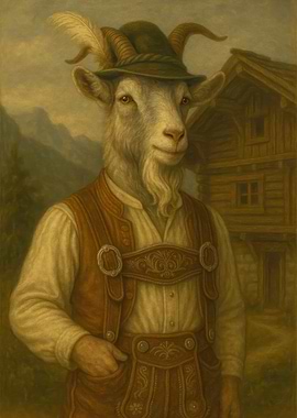 Goat in Traditional Bavarian Attire - Traditional Swiss Alpine Goat | Bavarian Folk Portrait