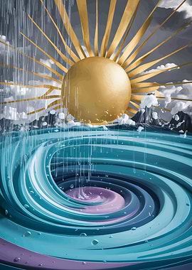 Golden Sun Over Swirling Waters