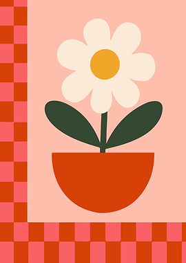 Retro Flower Checkerboard in Pink