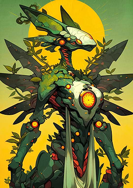 Green Mechanical Creature with Vines