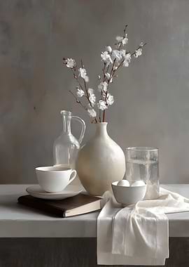Still Life With White Flowers and Book
