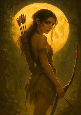 Female Archer in Moonlight