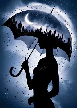 Cityscape Umbrella Silhouette