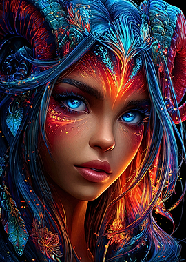 Fantasy Portrait: Horned Woman with Bright Eyes