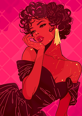 Elegant black Woman in Pink Illustration